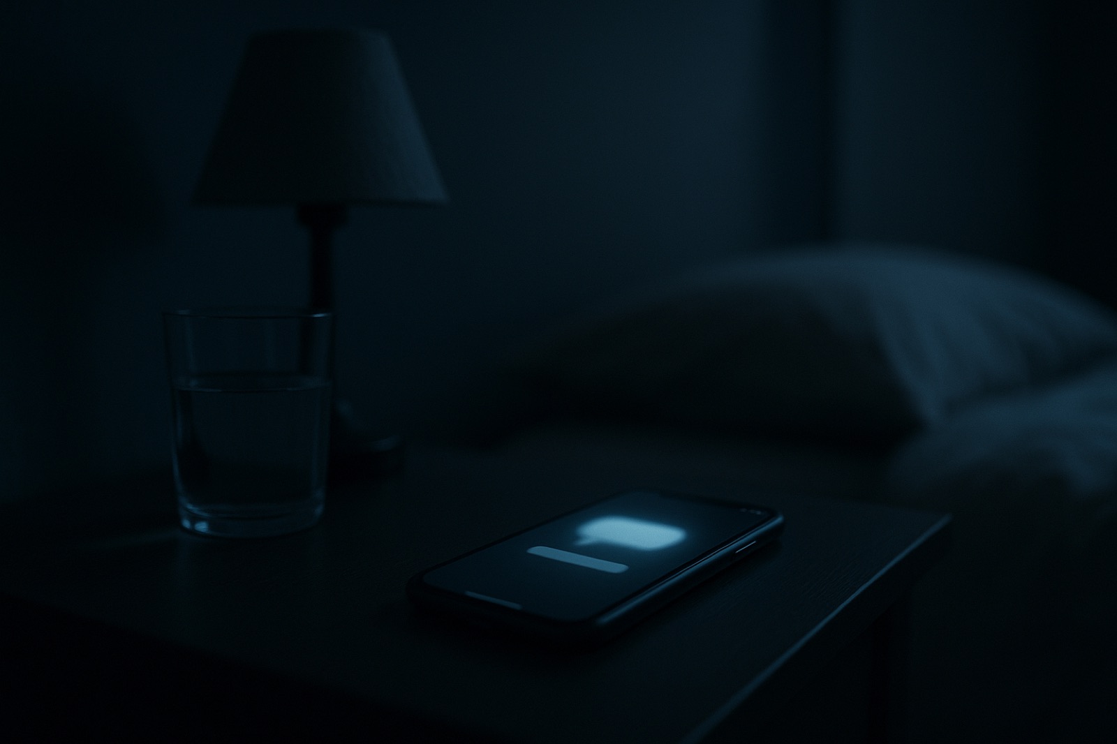 Celular aceso numa mesa de cabeceira, de madrugada